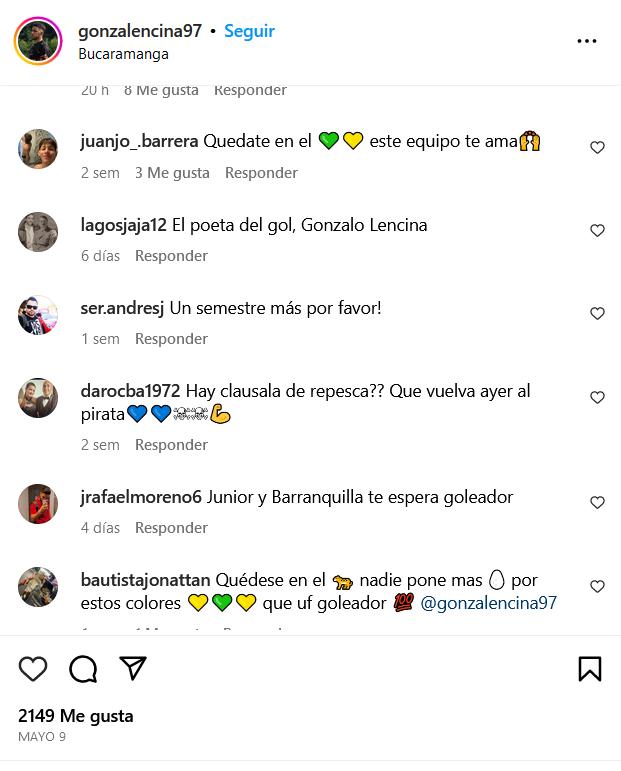 Instagram de Gonzalo Lencina, el '9' que quiere Colo Colo.