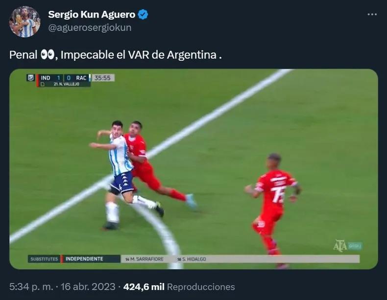 Kun Agüero fue denunciado por sus dichos tras el clásico entre Independiente y Racing. / Foto: Twitter