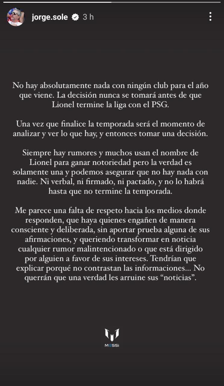 Jorge Messi aclaró la situación de su hijo a través de un comunicado en redes sociales. / Foto: Instagram