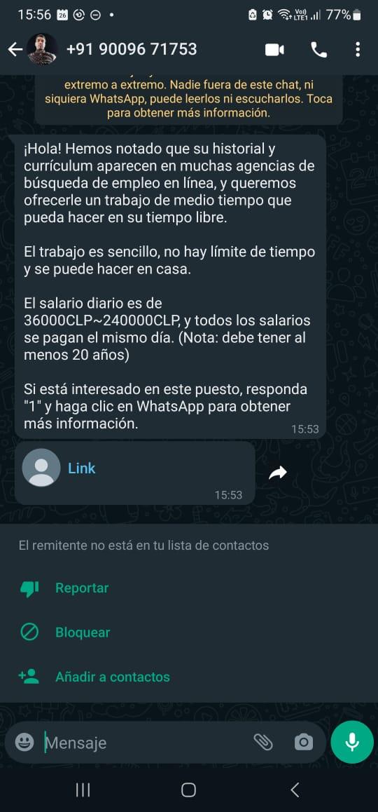 Estafa que circula a través de WhatsApp