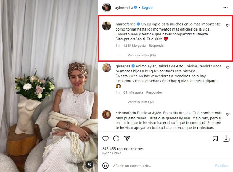 Instagram (@aylenmilla) - Mensaje de Marco Ferri a Aylén Milla