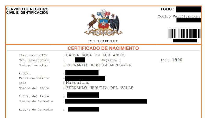 certificado de nacimiento