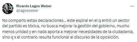 Twitter - Ricardo Lagos Weber rechaza dichos de Paz Suárez