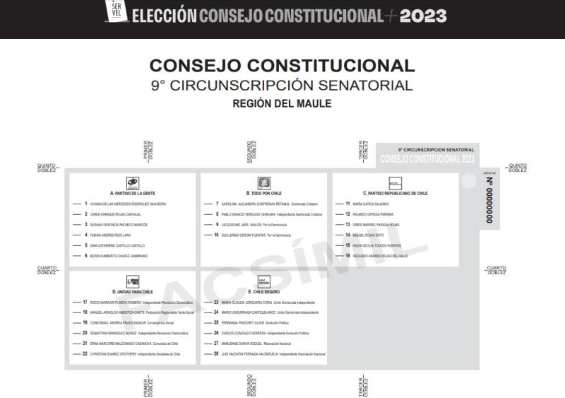 Servel - Papeleta elecciones al Consejo Constitucional
