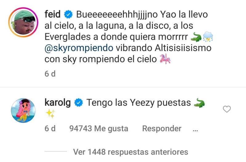 Instagram - Captura de comentario de Feid y Karol G.