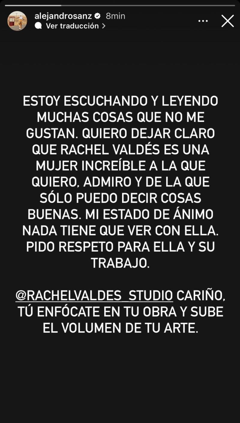 Instagram @alejandrosanz - Captura de storie en redes sociales.