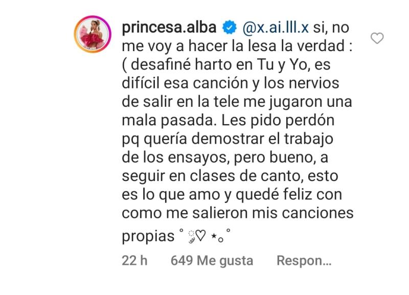 Instagram - Captura de comentario de Princesa Alba.