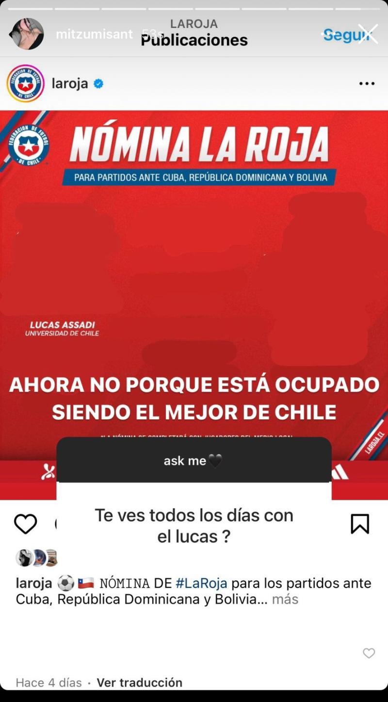 La respuesta de la polola de Lucas Assadi.