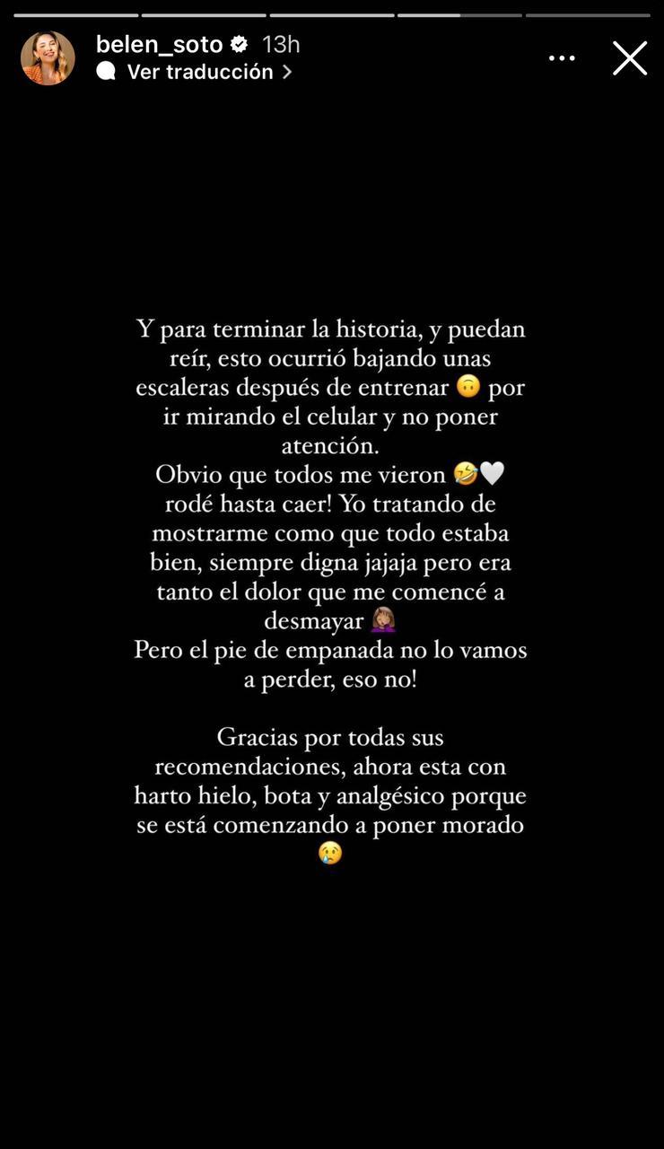 Instagram (@belen_soto) - Belén Soto sufrió lesión en su pie