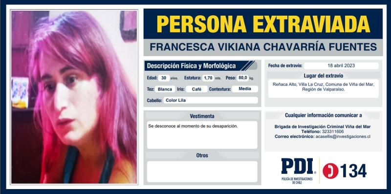 PDI - Desaparición de Francesca Vikiana Chavarría Fuentes