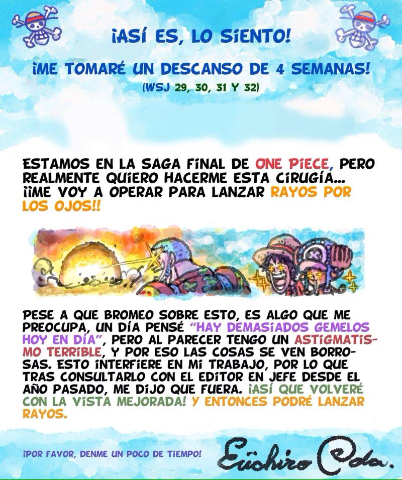 One Piece estará en hiatus por cuatro semanas.