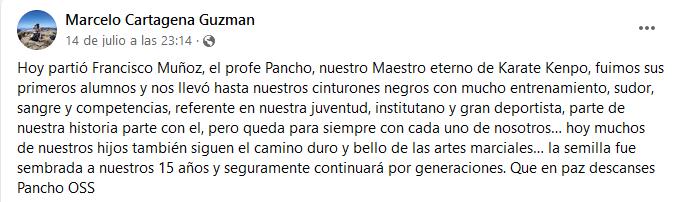 Mensajes por la muerte de Francisco Múñoz (Facebook)