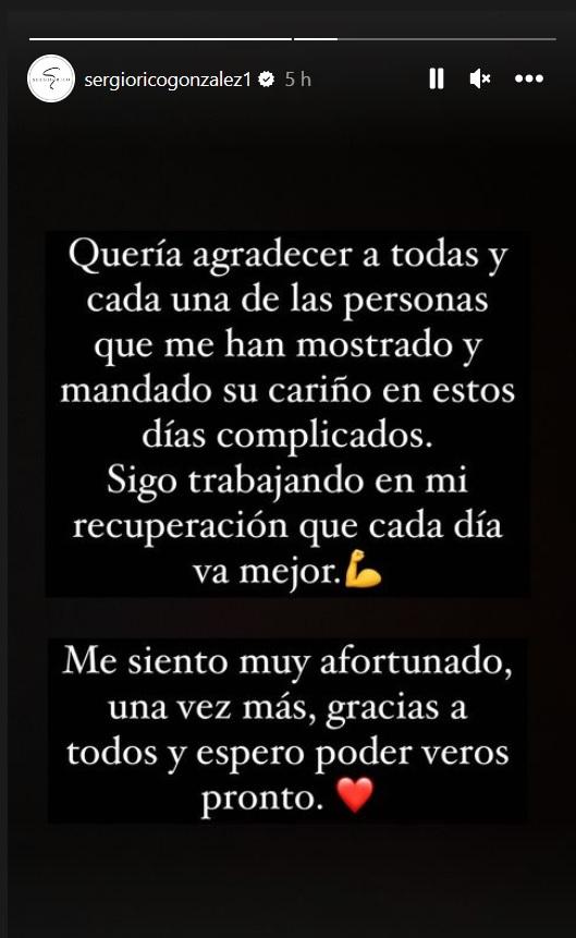 Sergio Rico agradeció por las buenas energías en Instagram. Imagen: Pantallazo.