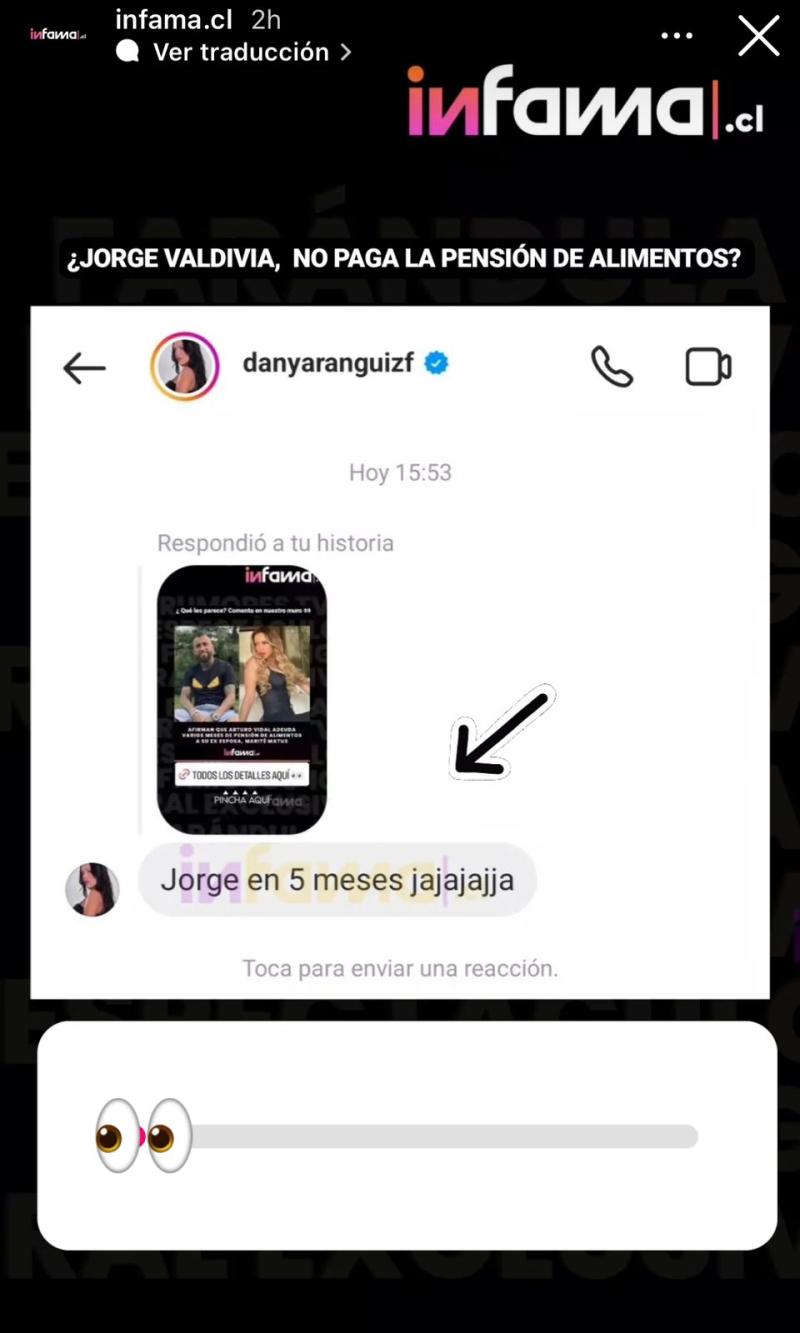 La respuesta de Daniela Aránguiz por la pensión de Jorge Valdivia - Instagram Infama