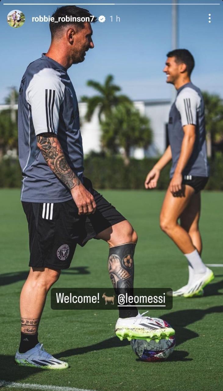 Robbie Robinson compartió imagen de Lionel Messi en su primera práctica en Inter de Miami. / Foto: @robbie_robinson7