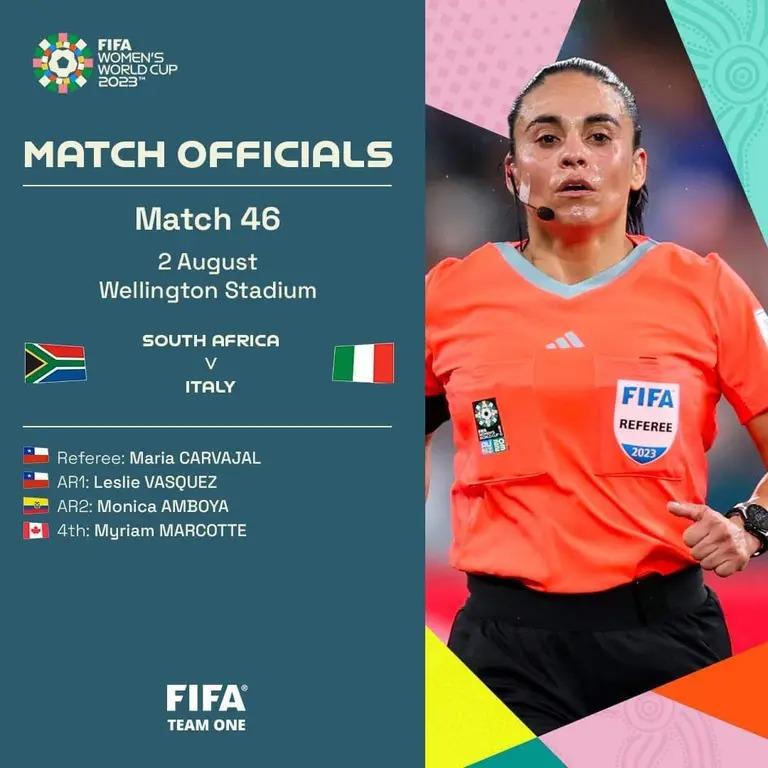 La FIFA quitó a Loreto Toloza de la nómina de juezas para el duelo entre Sudáfrica y Francia. / Foto: FIFA