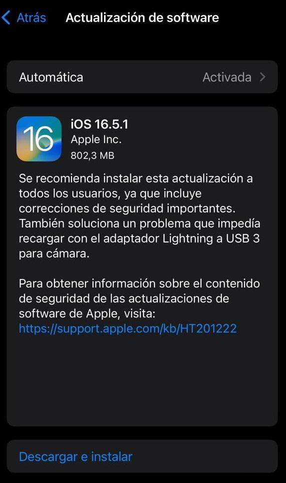 Actualización iOS 16