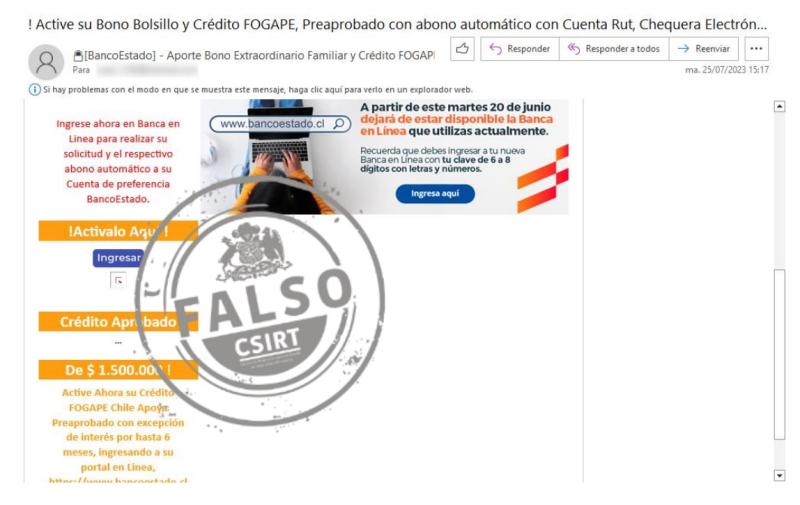 Mensaje falso de BancoEstado