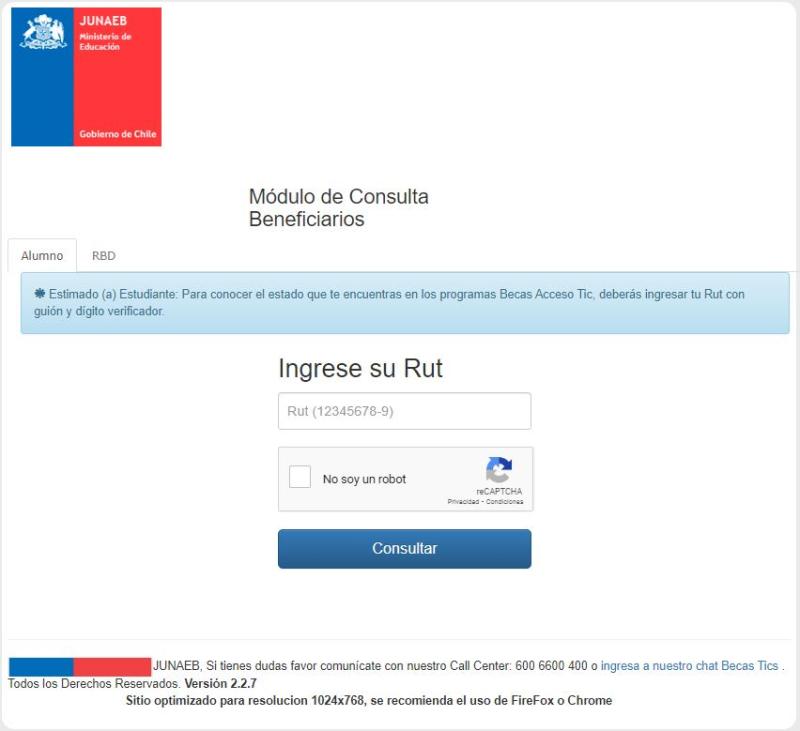 Junaeb - Portal de consultas si te corresponde un notebook de la Junaeb