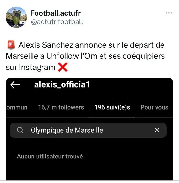 Alexis Sánchez dejó de seguir al Olympique de Marsella en Instagram.