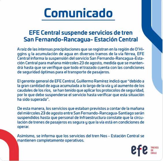 Captura X - EFE suspende servicio de trenes.