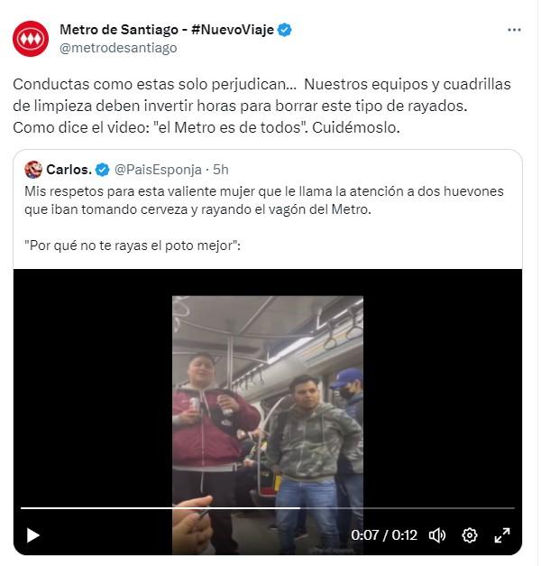 Captura - Metro condenó el actuar de los pasajeros.