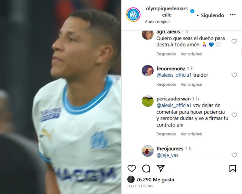 El guiño de Alexis Sánchez en la publicación del Marsella - Créditos: Captura Instagram