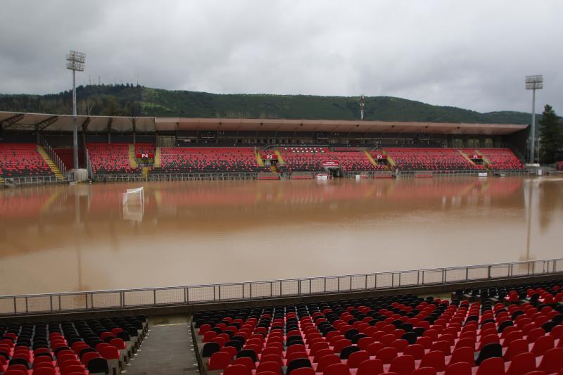El Estadio Fiscal de Talca se encuentra inundado - Crédito: Photosport