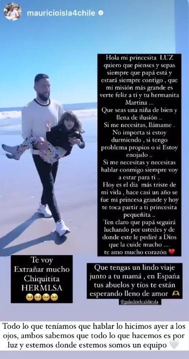 Instagram - Mensaje de Gala Caldirola a Mauricio Isla