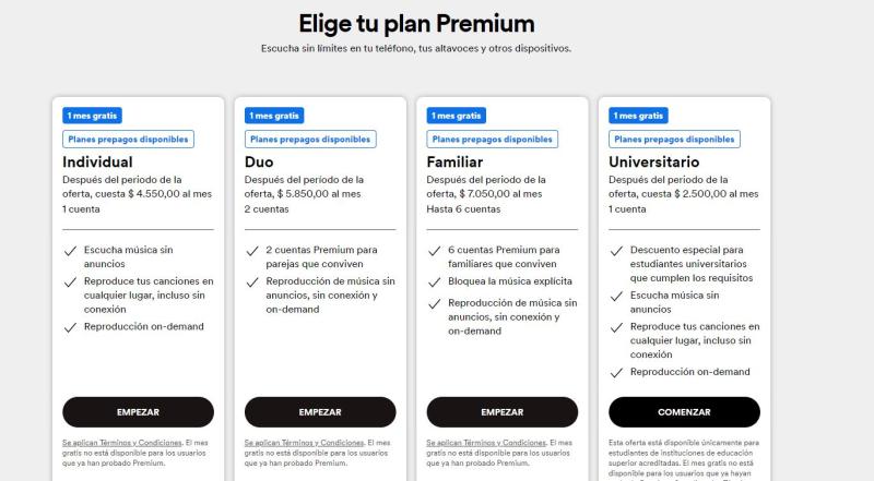 Así quedaron los planes premium de Spotify tras el alza