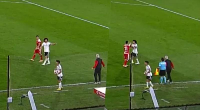 Maxi Falcón tuvo un tenso cruce con Ivo Basay en empate de Colo Colo y Copiapó. Crédito: Captura.