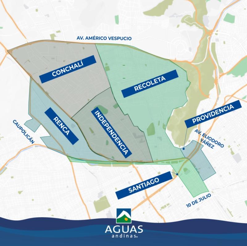 Aguas Andinas - Mapa del corte de agua que afectará a seis comunas de la RM