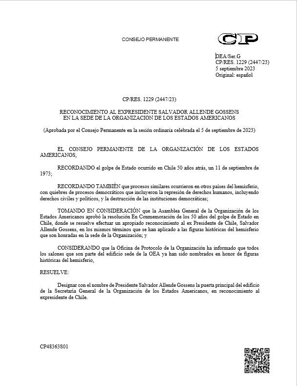 Captura - El reconocimiento de la OEA al ex Presidente Salvador Allende