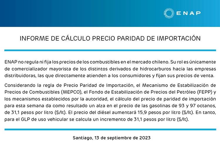 Informe ENAP sobre bencinas