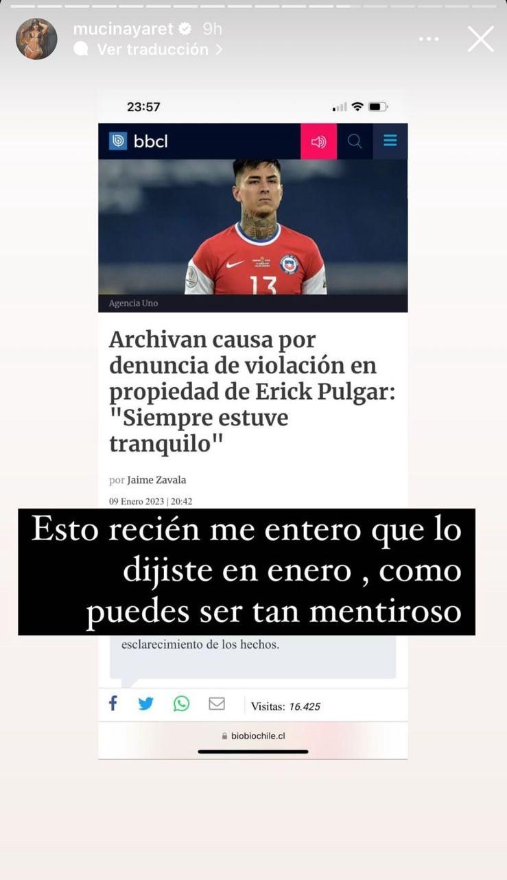 Nayaret Muci se lanzó contra Erick Pulgar a través de redes sociales - Créditos: Instagram