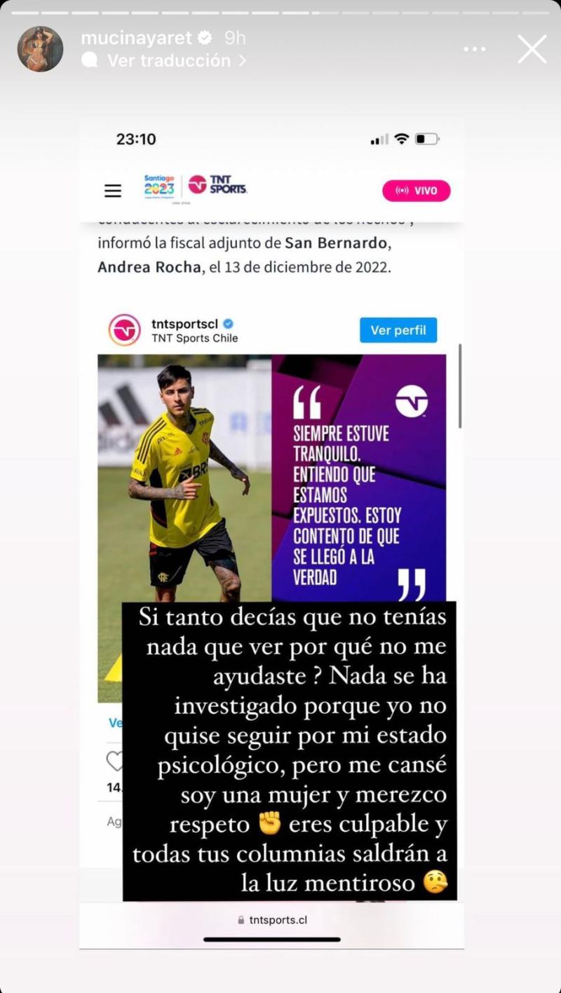 Nayaret Muci se lanzó contra Erick Pulgar a través de redes sociales - Créditos: Instagram