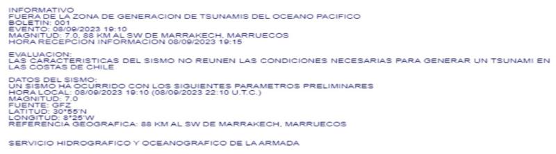 SHOA - Se descarta riesgo de tsunami para Chile