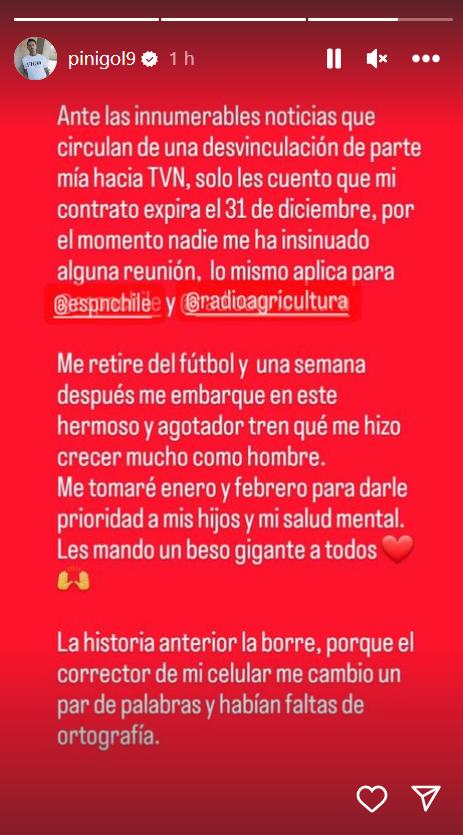 Mauricio Pinilla compartió un sentido mensaje con sus seguidores.