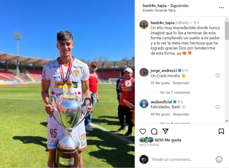 Bastián Tapia se coronó campeón con Cobreloa de la Primera B - Crédito: @basti4n_tapia