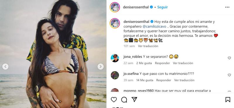 Denise Rosenthal junto a Camilo Zicavo en Instagram