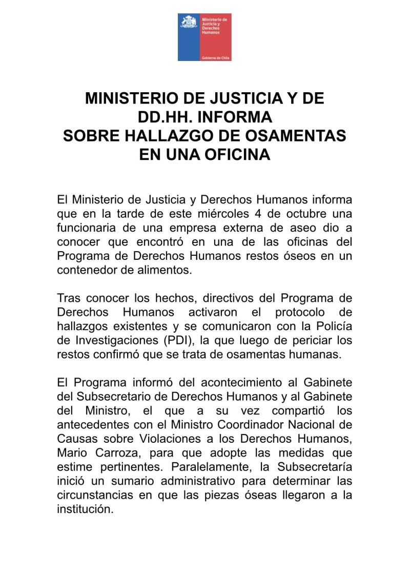 Comunicado ministerio de Justicia.