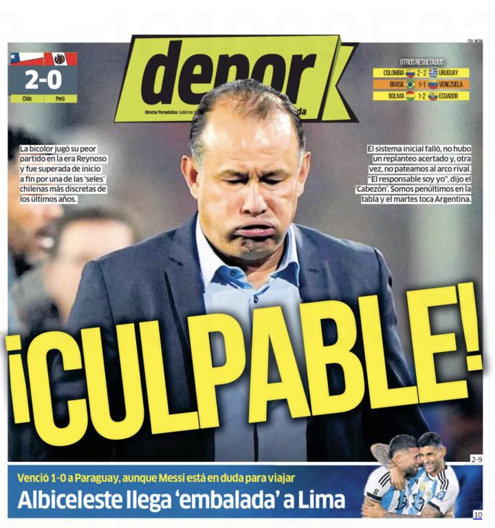 Depor utilizó toda su portada para apuntar a Juan Reynoso.