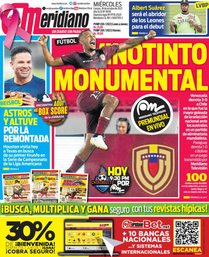 Portada del diario El Meridiano.