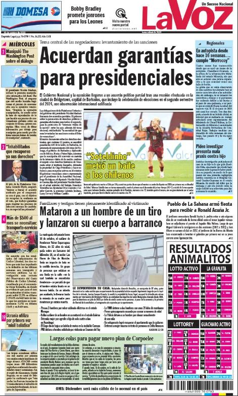 Portada del diaro La Voz tras el triunfo de la 'Vinotinto'.