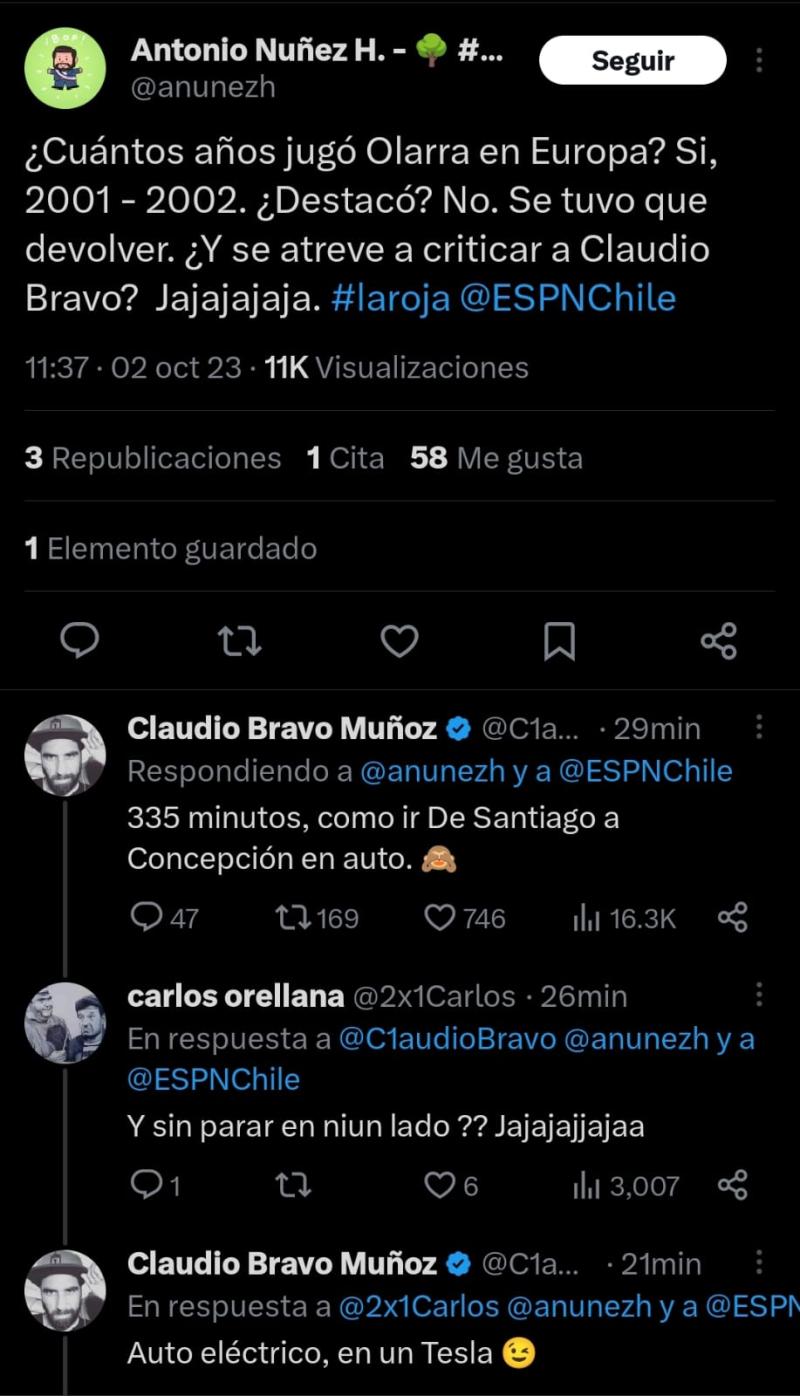 Claudio Bravo lanzó una irónica comparación hacia Rafael Olarra en Twitter. / Foto: Captura