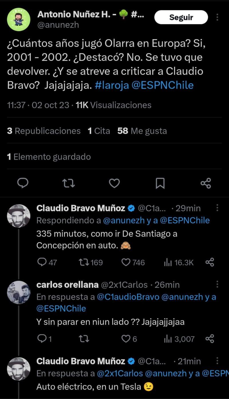 Claudio Bravo lanzó una irónica comparación hacia Rafael Olarra en Twitter - Crédito: Captura