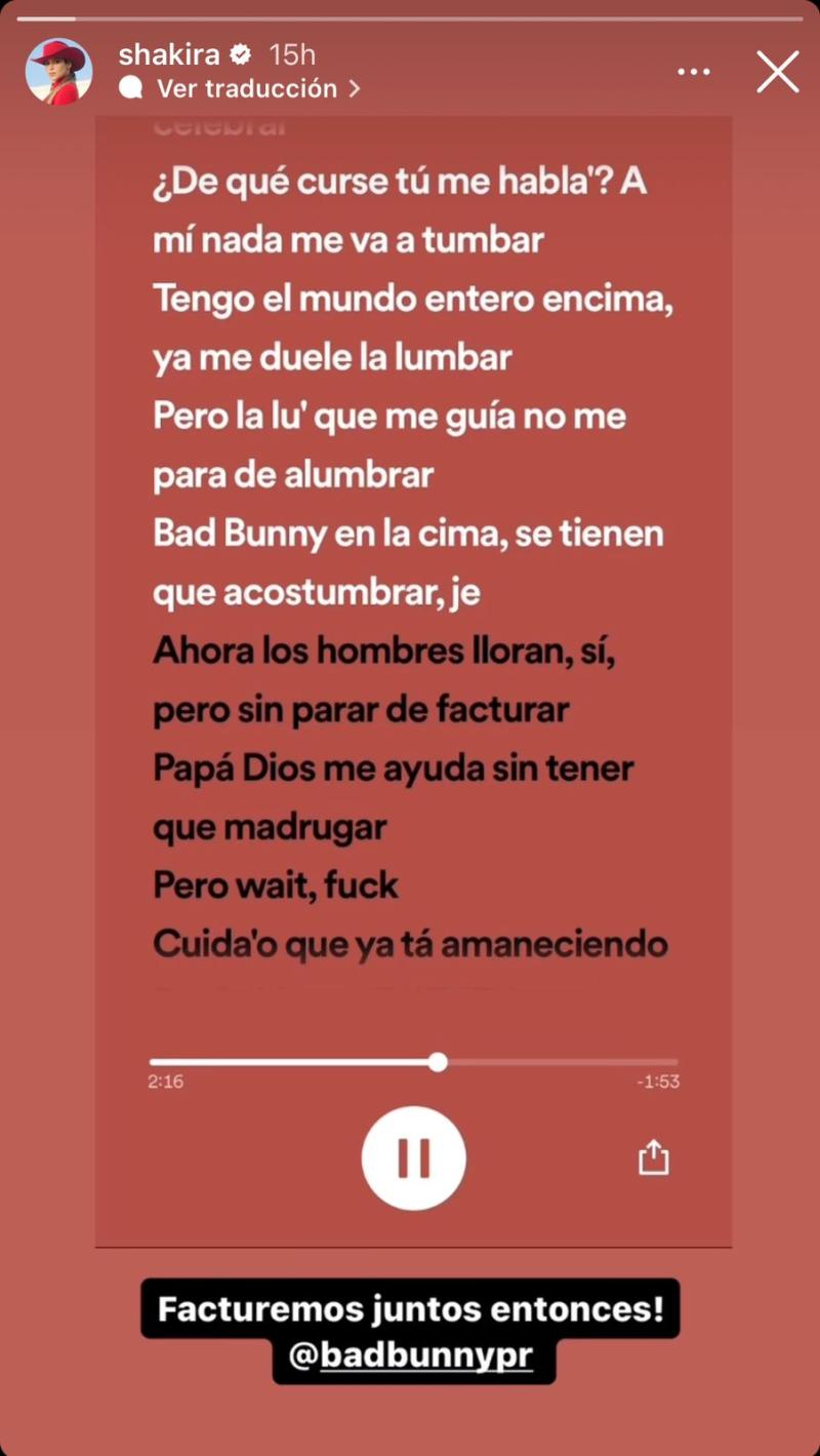 Instagram (@shakira) - Shakira responde a Bad Bunny