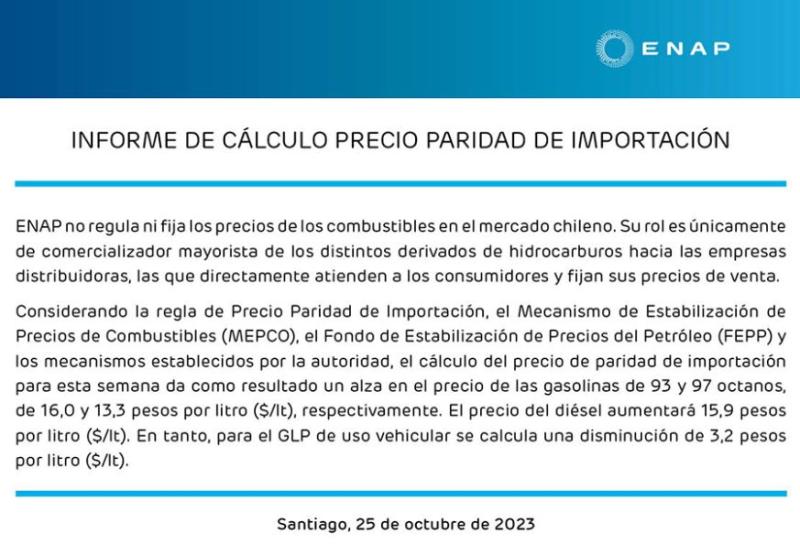 Informe de ENAP por bencinas