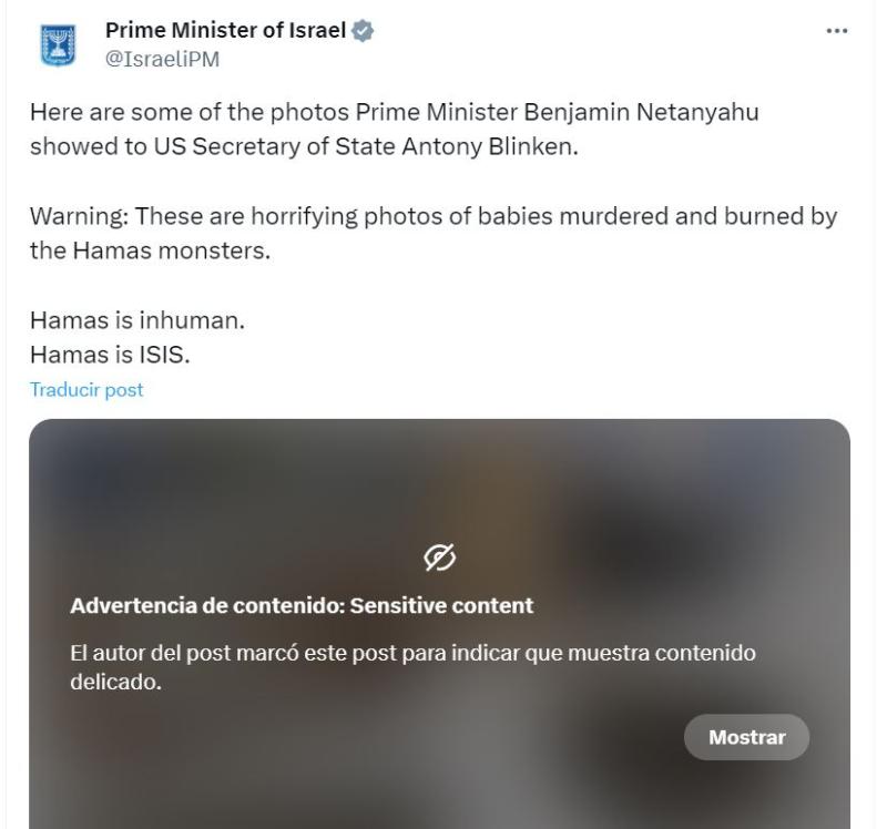 Publicación realizada por Israel en X