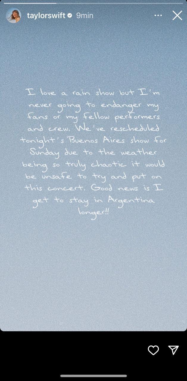 Captura - El mensaje de Taylor Swift en Instagram.